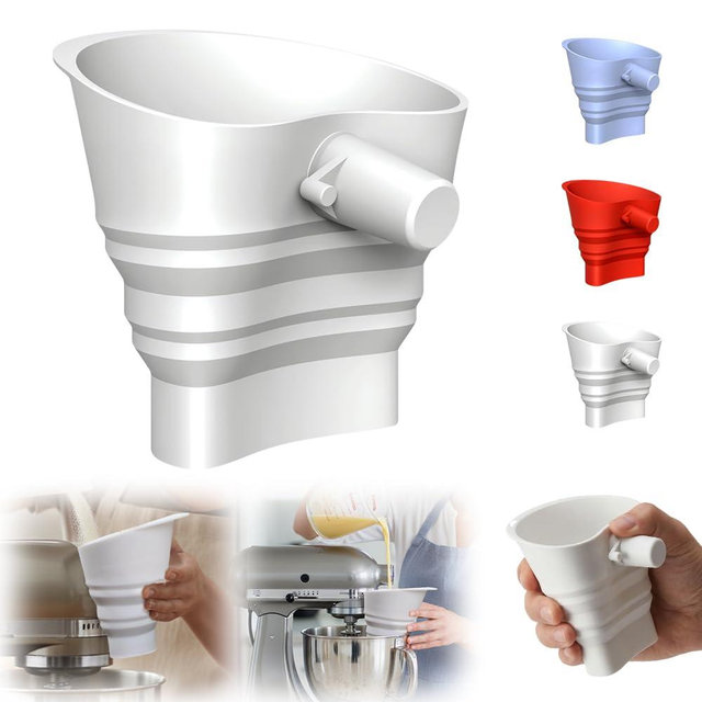 Flour Funnel for KitchenAid Mixer, KitchenAid Stand Mixer Attachment Accessory, Large-Capacity Collapsible Anti-Splash Funnel, Foldable Silicone Easy Pour Baking Accessory, Dishwasher Safe (White)