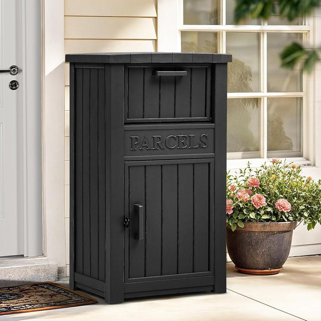 YITAHOME Anti-Theft Package Delivery Box for Outside w/Lockable Security System, Outdoor Waterproof Parcel Drop Storage Boxes Resin Drop Box for Porch House Curbside, Black