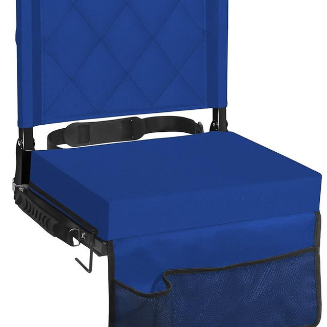 Sheenive Stadium Seats for Bleachers with Back Support, Bleacher Seats with Backs and Cushion Wide, Padded Portable Folding Comfort Stadium Chair with Shoulder Strap, Perfect for Sports Events, Blue