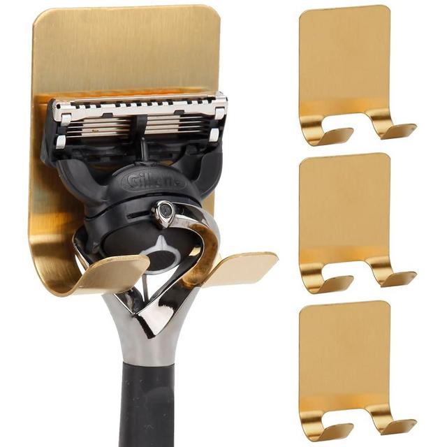 Blueden Self Adhesive Hooks Waterproof Razor Holder in Inside Shower 4 Pack, Metal Heavy Duty Utility Storage Hook.Towel. Loofah Holder for Wall.Hanger Hooks for Bathroom or Kitchen Organisation. Gold