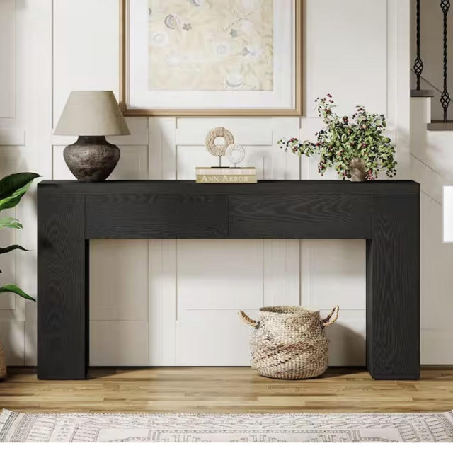 Turrella 63 in. Black Console Tables, Rectangle Wood Console Table with 2-Drawers and Sturdy Pedestal