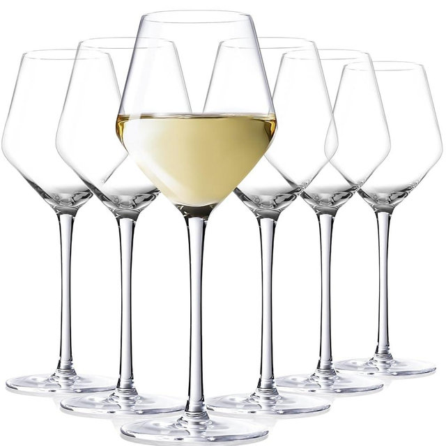 JOVGANK White Wine Glasses Set of 6, Hand Blown Crystal White Wine Glasses 13.5 Oz, Lead-Free Premium Crystal Long Stem Wine Glass, Small Red Wine Glasses Set, Daily Use, Christmas Gift or Gift Idea