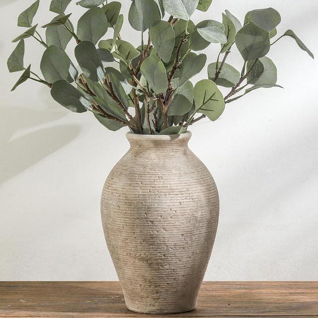 Vanselia Ceramic Flower Vase Home Decor - Farmhouse Table Vases Rustic Vintage Living Room Kitchen Bedroom Decorations for House Book Shelf Office Coffee Desk Dining Fireplace Gifts (9" Retro)
