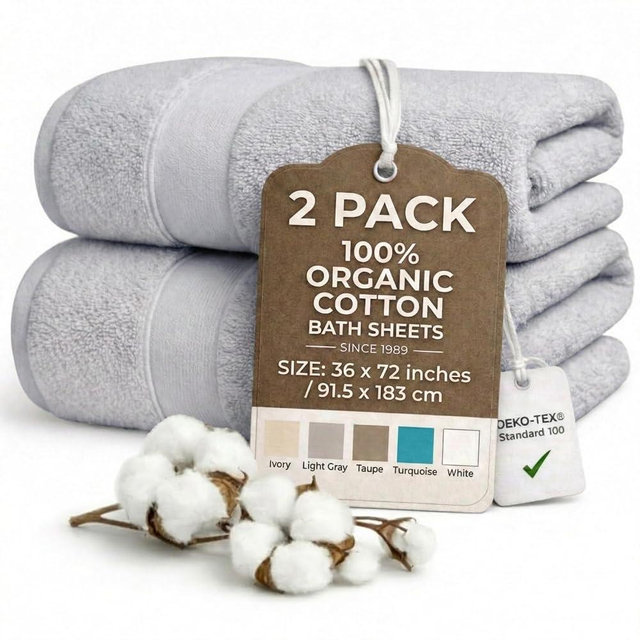 TOWELTIQUE Oversized Bath Towels - 36 x 72 Extra Large Organic Cotton Bath Sheets for Adults | Jumbo Hotel-Size, Ultra Absorbent & Soft | 2 Pack