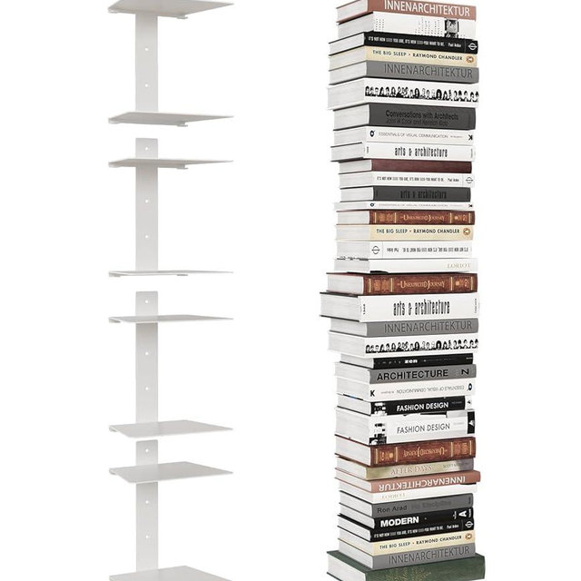Floating Book Shelves for Wall, 8 Tier Invisible Bookshelves Heavy Duty Metal Loads 120LBS, Vertical Spine Book Tower Hanging Bookshelves, Shelves for Room Wall Mounted, 4 Pack White