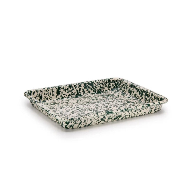 Green and Cream Splatter Small Rectangle Tray