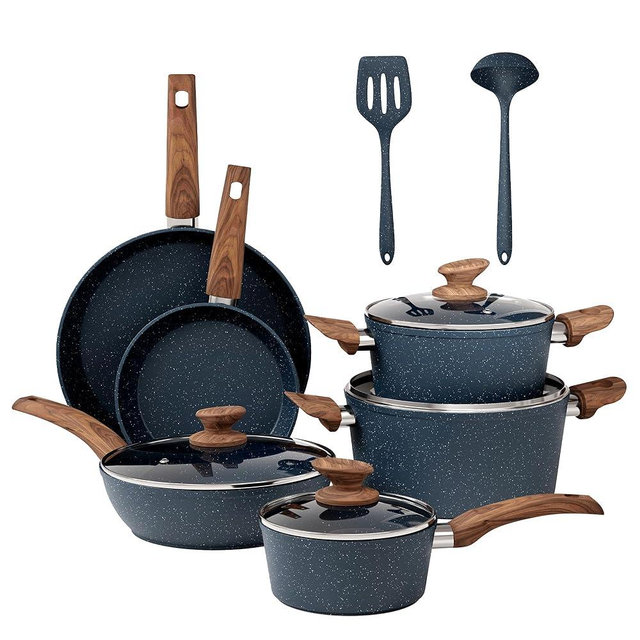 DisDelight Pots and Pans Set Non Stick, Nonstick Induction Granite Kitchen Cookware Sets, Induction Nonstick Granite Cooking Set, Induction Cookware Cooking Pan Set, Pan Sets for Cooking, Blue
