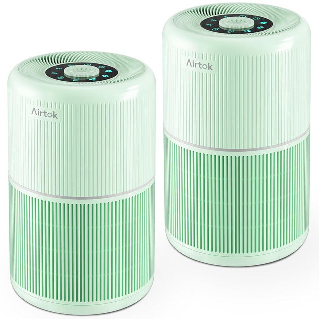 2 Pack Air Purifier for Home Bedroom with H13 True HEPA Filter for Smoke, Smokers, Dust, Odors, Pollen, Pet Dander | Quiet 99.9% Removal to 0.1 Microns | Green Available for California