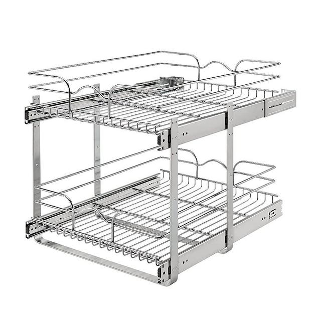 Rev-A-Shelf 5WB2-1822CR-1 18 x 22 Inch 2-Tier Wire Pull Out Storage Shelf Drawer Basket w/100lb Capacity for Kitchen Base Cabinet Organization, Chrome