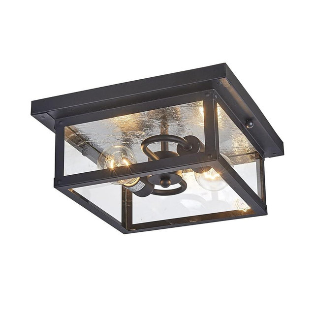 Lifora Hay 11.5in Outdoor Ceiling Light Fixture, Square Flush Mount Porch Lights, 2-Light, E26-based, Clear Tempered Glass Lampshade, Exterior Damproof Lamp for Hallway, Kitchen, Entryway, Foyer