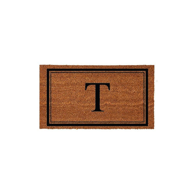 Evergreen Flag Monogram Letter T Entrance Doormat | 28 x 16 inches | Dirt Catching Natural Coir | All-Season | Non-Slip Backing | Indoor and Outdoor Home Decor