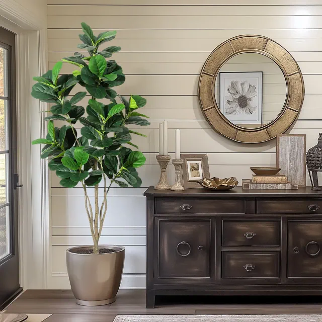Fiddle Leaf Fig Tree Artificial Plant 6FT Tall Faux Plants Indoor Fake Ficus Lyrata Plant in Pot Artificial Fig Trees for Home Office Room Decor