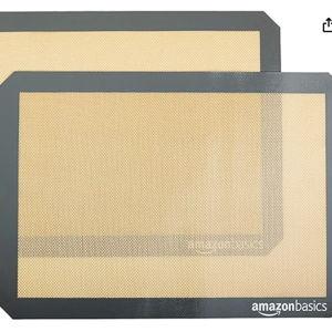 Amazon Basics Silicone Rectangular Baking Mat, Non-Stick, Reusable, Dishwasher Safe, Food Safe, Heat Resistant, 16.5" x 11.6", Beige/Gray, 2-Pack