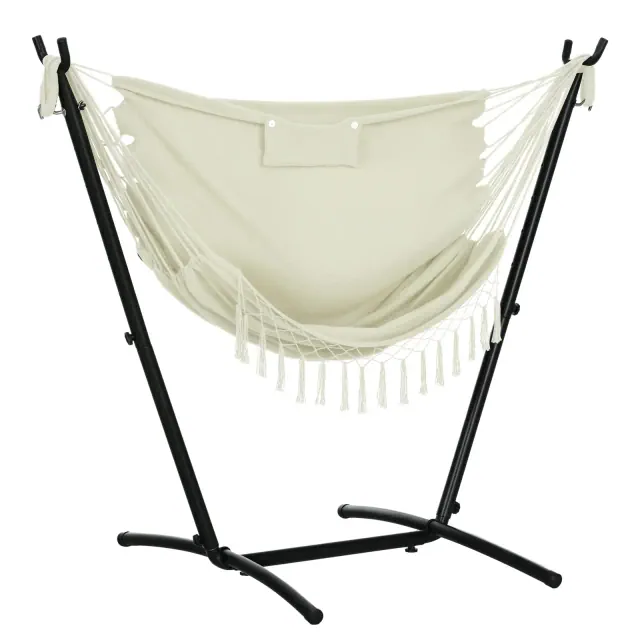 Outsunny U Shape Stand Hammock Chair, Headrest Include Hammock Swing, Cream White