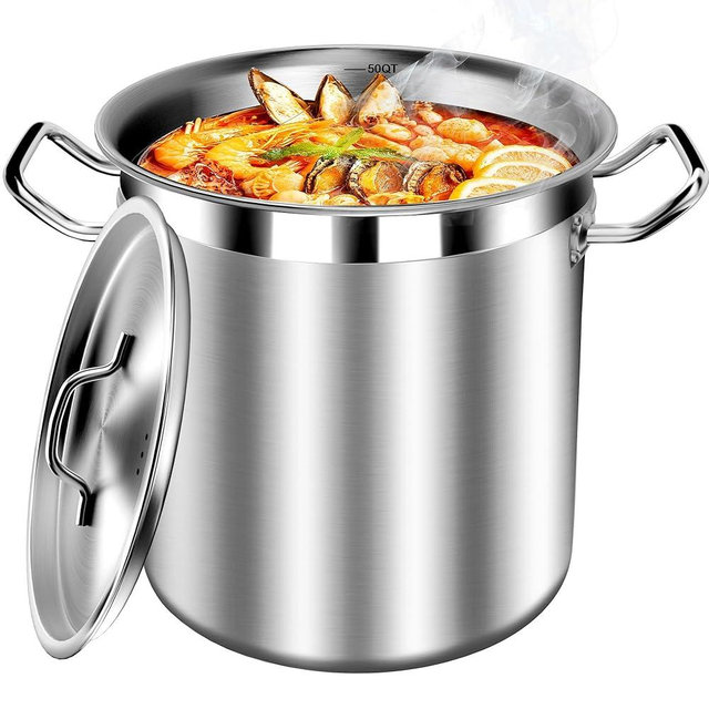 STOCKPOT 50 Quart Stainless Steel Stock Pot with Lid – Heavy Duty Cooking Pot for Soup, Commercial Soup Pots, 3-Ply Induction Bottom, Oven Safe