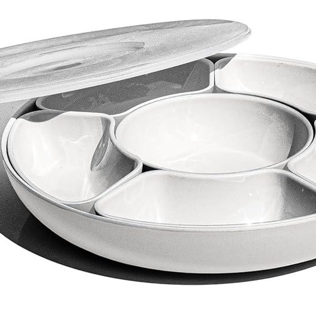 Abode Homewares 8pc Divided Server with Lazy Susan and Lid, white