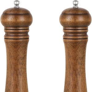 Pack of 2 Wood Pepper Grinder Set, 10 Inch Salt Mill And Pepper Grinder Set, Pepper Mill, Salt Shakers with Adjustable Ceramic Rotor - Oak Wood Pepper Grinder And Salt Mill for Your Kitchen
