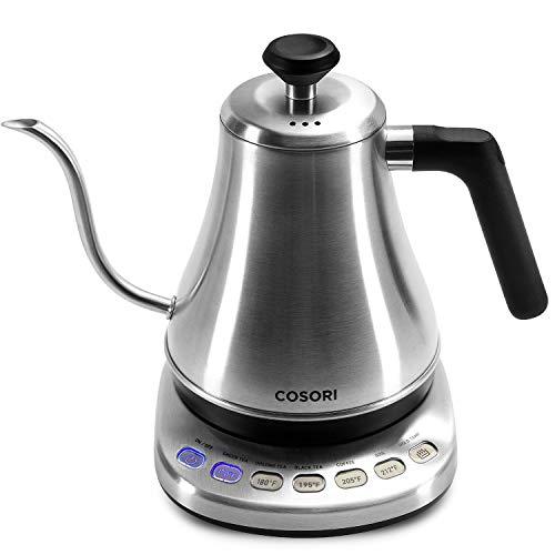 COSORI Electric Gooseneck Kettle with 5 Variable Presets, Pour Over Coffee Kettle & Tea Kettle, 100% Stainless Steel Inner Lid & Bottom, 1200 Watt Quick Heating, 0.8L, Silver