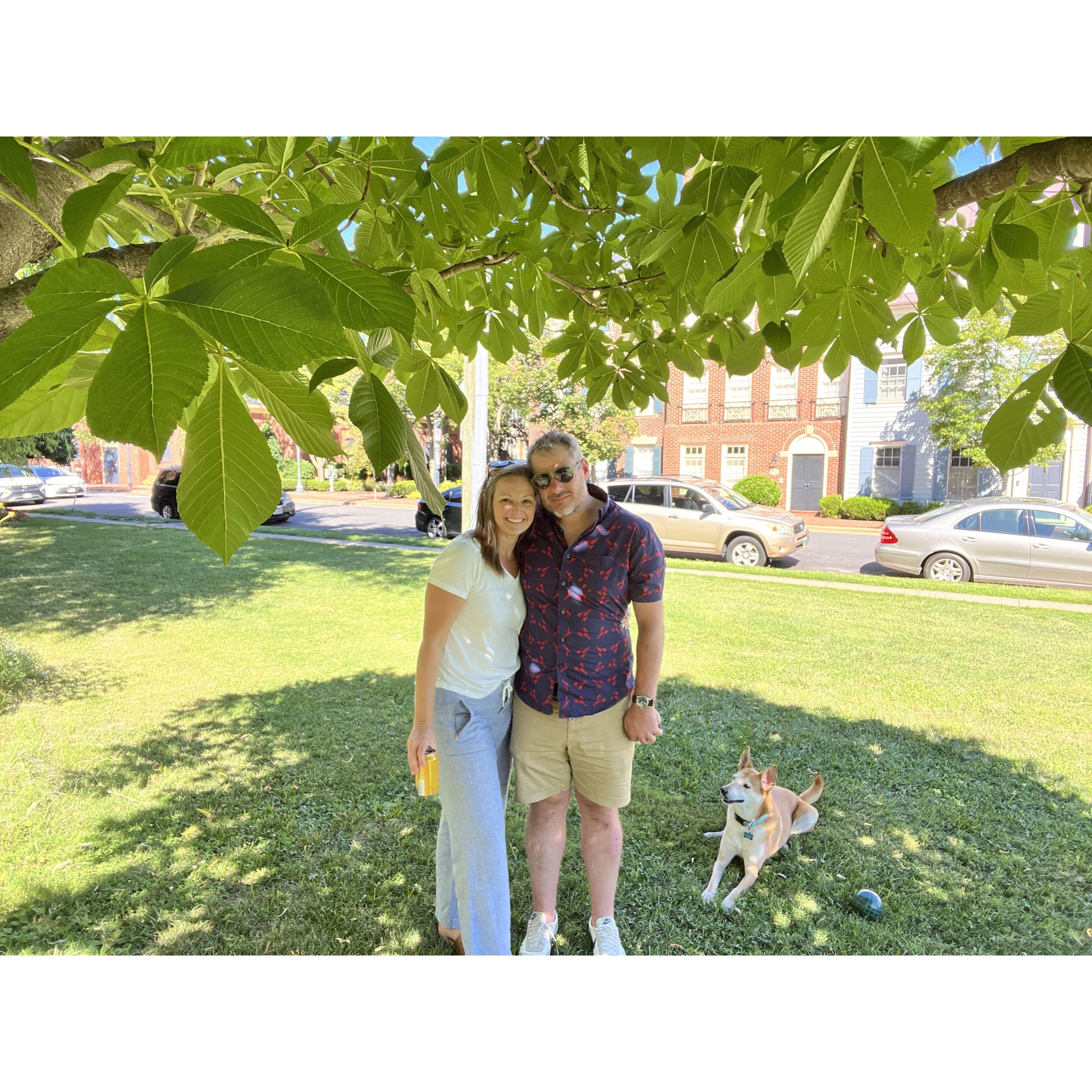 A friendly game of bocce in Alexandria, Virginia. (Megan regularly carries a few yard games in the trunk of her car...you never know when you might need one!)
