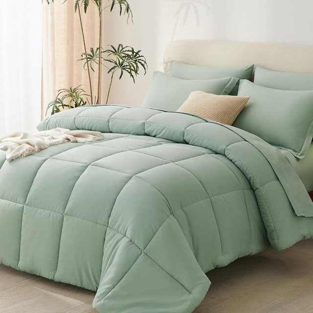CozyLux Queen Comforter Set - 7 Pieces Bed in a Bag Queen, Bed Set Complete Bedding Sets Bed Set for All Season with Comforter, Flat Sheets, Fitted Sheet, Pillowcases & Shams, Sage Green