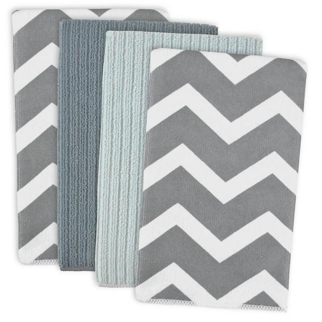 4pk Polyester Chevron Microfiber Dishtowels Gray - Design Imports
