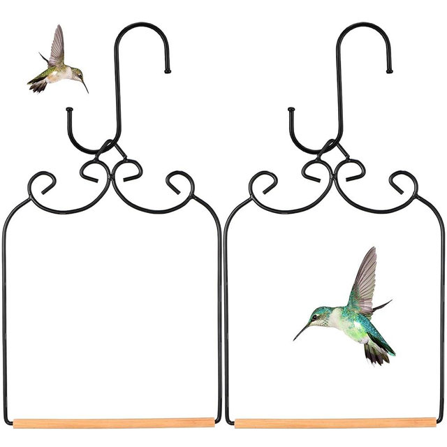 2 Pack Hummingbird Swings and Perches Metal Frames with Wooden Dowel, Bird Swings Outdoor Perches with Iron S Hooks for Hanging Indoor Outdoor Trunk Lawn Patio Garden