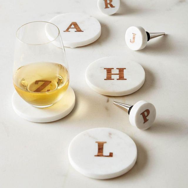 Handmade Alphabet Marble & Wood Coasters - Set of 4 - C
