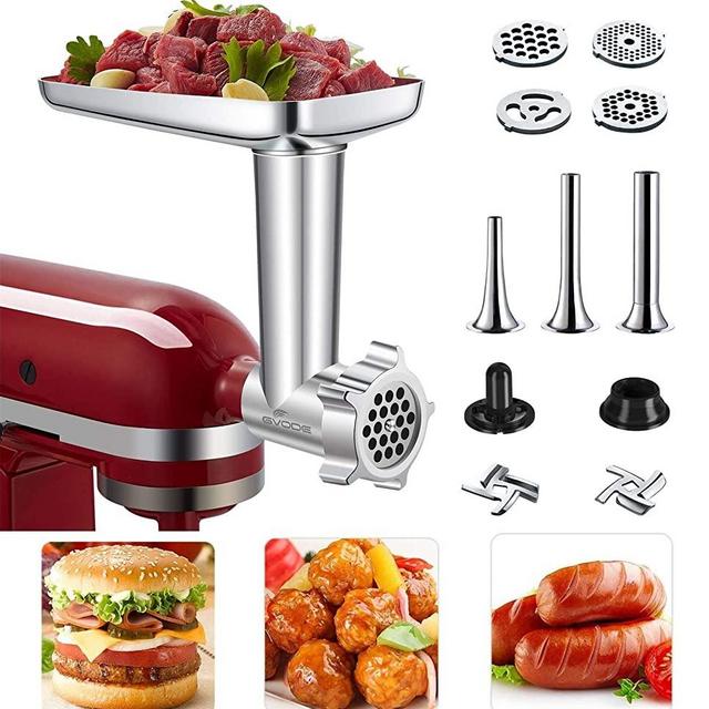 Metal Food Grinder Attachment for KitchenAid Stand Mixer Included 3 Sausage Stuffer Tubes & Kubbe Meat Processor Accessories