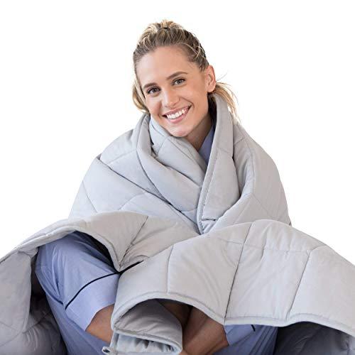 LUNA Adult Weighted Blanket | 20 lbs - 60x80 - Queen Size Bed | 100% Oeko-Tex Certified Cooling Cotton & Premium Glass Beads | Designed in USA | Heavy Cool Weight for Hot & Cold Sleepers | Light Grey