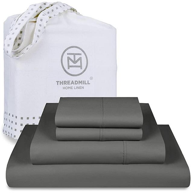 5-Star Hotel Quality 1200 Thread Count 100% Cotton Sheets for King Size Bed, 4 Pc Dark Grey Premium Supima Cotton Sateen Weave with Elasticized Deep Pocket - by Threadmill
