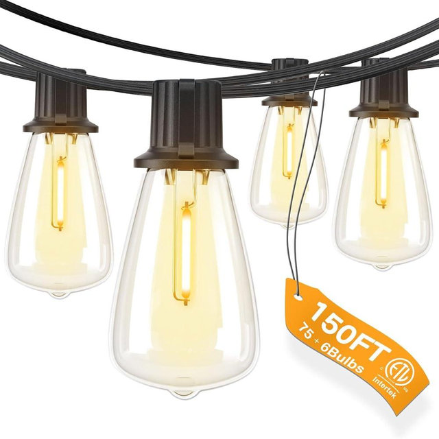 addlon 150 FT (3x50FT) Outdoor String Lights,Waterproof Patio Lights ETL Listed with 75+6 Shatterproof Dimmable ST38 LED Bulbs,2200K Connectable Outdoor Lighting for Backyard Bistro Garden