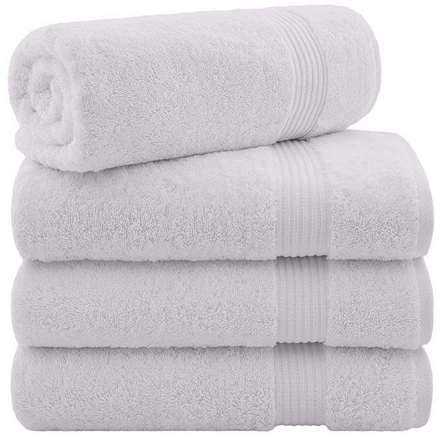 Hotel & Spa Quality 100% Turkish Genuine Cotton, Absorbent & Soft Decorative Luxury 4-Piece Bath Towel Set by United Home Textile, Snow White