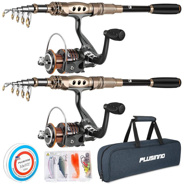 PLUSINNO Fishing Rod and Reel Combos Carbon Fiber Telescopic Fishing Pole with Reel Combo Sea Saltwater Freshwater Kit Fishing Rod Kit