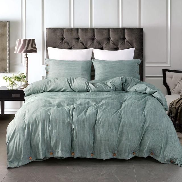 JELLYMONI Green Duvet Cover Set,3-in-1 Luxury Button Bedding Set