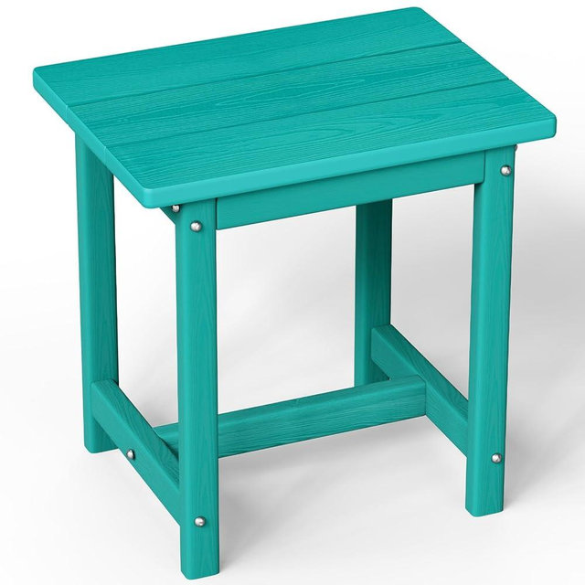 SUUNYN Outdoor Side Table, HDPE Small Outdoor Table, Adirondack Side Tables, Outside End Tables for Patio, Porch, Deck, Pool, Weather Resistant (Lake Blue)