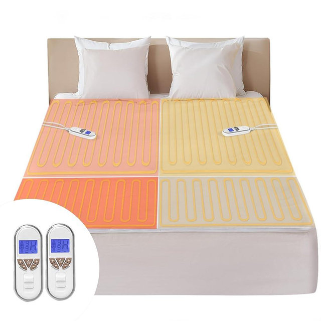 Bwarm Premium Multi-Zone Electric Heated Mattress Pad Queen Size, 60" x 80", Dual Controllers, 9 Heat Settings, 1-12 Hours Auto Off, Individual Body and Feet Settings, Machine Washable