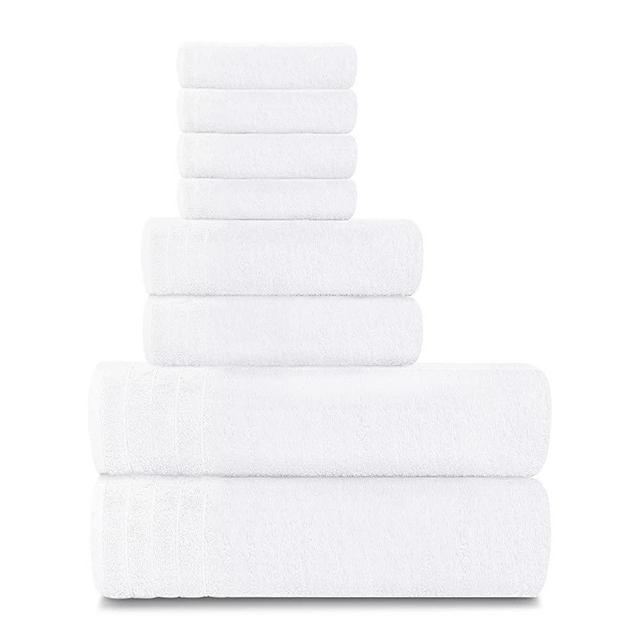 Tens Towels Bath Towels Set, 2 Extra Large Bath Towels, 2 Hand Towels, 4 Washcloths, 100% Cotton, Lighter Weight, Super Absorbent, Quick Dry Bathroom Towels for Daily Use (Set of 8) (White)