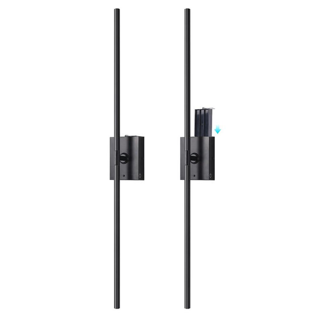 Shenmoyl Battery Operated Wall Sconce Set of 2, 5000mAh Rechargeable Wall Sconces with Detachable Battery, Indoor 350°Rotate Wall Lights for Bedroom Living Room, Black, 31.5 Inch