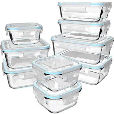 18 Piece Glass Food Storage Containers with Lids, Glass Meal Prep Containers, Glass Containers for Food Storage with Lids, BPA Free & FDA Approved & Leak Proof (9 lids & 9 Containers)