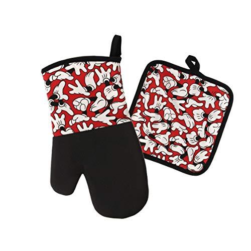 Disney Kitchen Oven Mitt/Glove and Square Potholder Set w/Neoprene for Easy Non-Slip Gripping - Protect Your Hands in The Kitchen - Heat Resistant Kitchen Accessories - Mickey Mouse Gloves (Red)