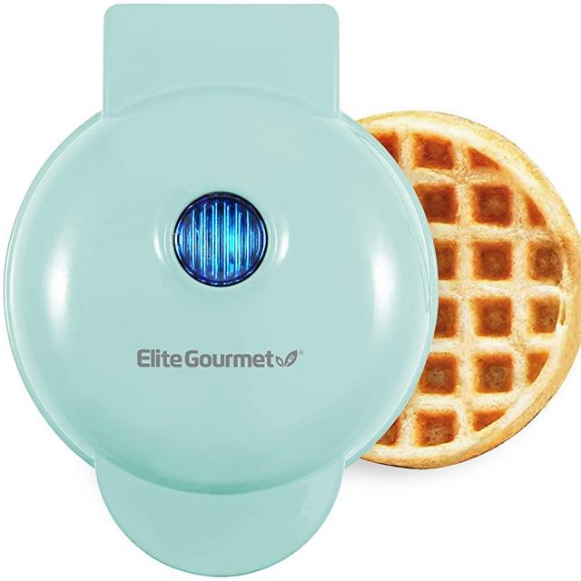 Elite Gourmet EWM015M Electric Nonstick Mini Waffle Maker, Belgian Waffles, Compact Design, Hash Browns, Keto, Snacks, Sandwich, Eggs, Easy to Clean, Mint