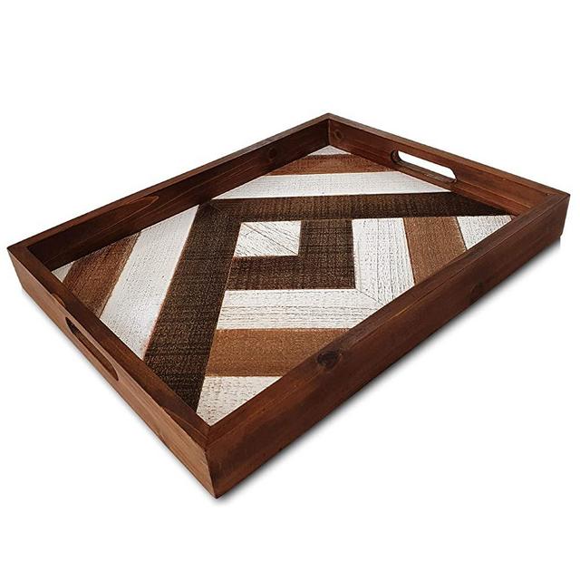 Wood Serving Tray with Handles - Decorative Tray Rustic Farmhouse Decor - Coffee Table Tray, Ottoman Tray, Tv Tray - Serving Platter for Dinner Tray, Tea Tray, Bar Tray, Breakfast Tray, Bed Food Tray