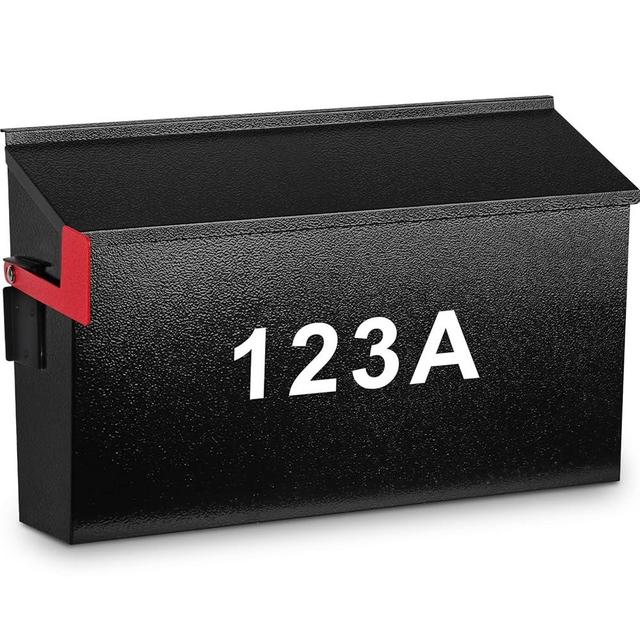 KYODOLED Wall Mount Mailboxes for Outside with Flag and Number Stickers, Galvanized Steel Rust-Proof Metal Post Box, Large Capacity Mail Box for House,15.7"x9.9"x4.9" Black