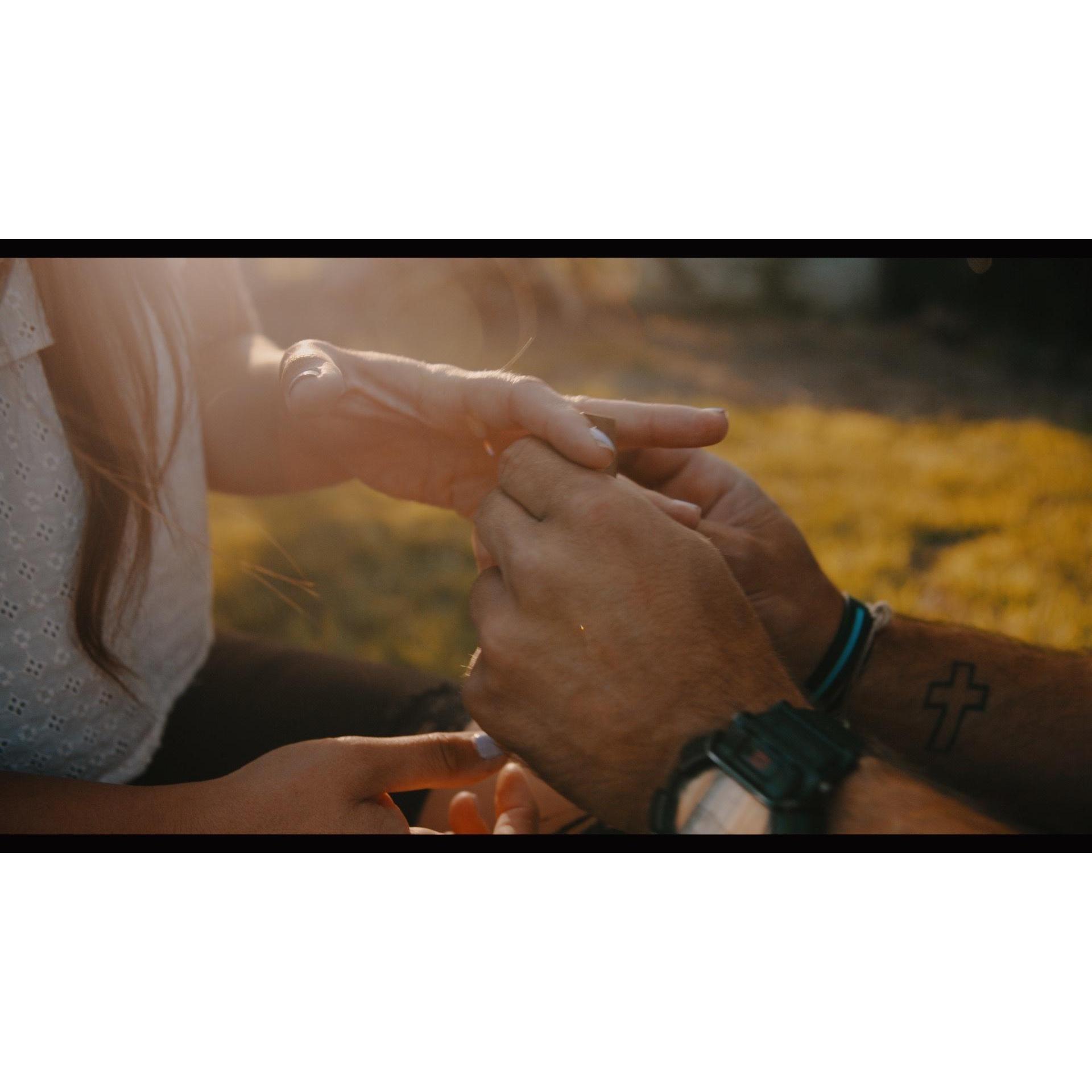 Putting her ring on for the first time!