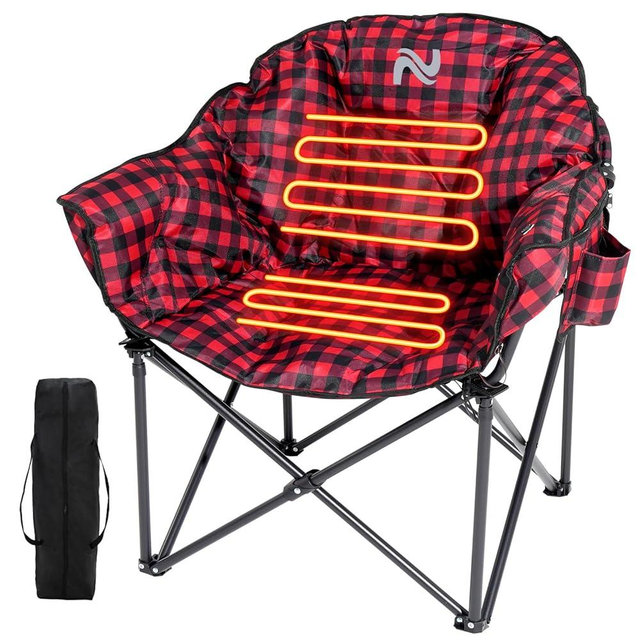 MOPHOTO Heated Camping Chair, Portable Heated Camping Chairs Outdoor, Padded Oversized Heated Folding Chairs Outdoor Sports, Heating Lawn Chair Patio Lounge Chairs for Adults