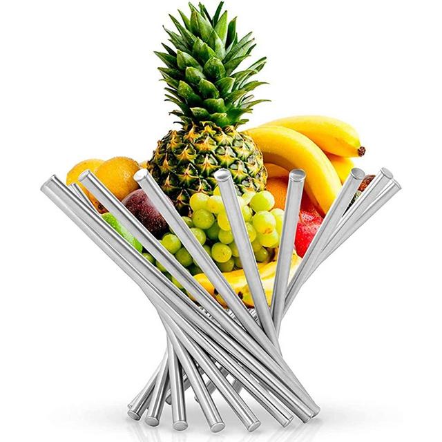 Fruit Bowl for Kitchen Counter, Stainless Steel Rotation Fruit Basket Countertop Fruits Stand Holder Creative Home Decor Bread Vegetable Storage Organizer for Living/Dining Room