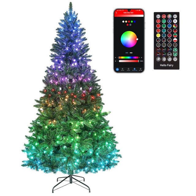 Zeloman 7.5ft Prelit Aritificial Christmas Tree with 400 LED Lights,Bluetooth Christmas Tree, Multicolor RGB Lights with App Control, 1477 Branch Tips, Easy to Assemble, for Christmas, Home, Party