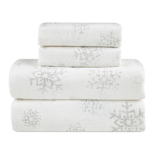 Flannel Sheets Queen Size Rich Cotton -High GSM Flannel Bed Sheet Deep Pockets - Warm & Cozy Flannel Sheet Set for All Seasons (Faded Snowflake)