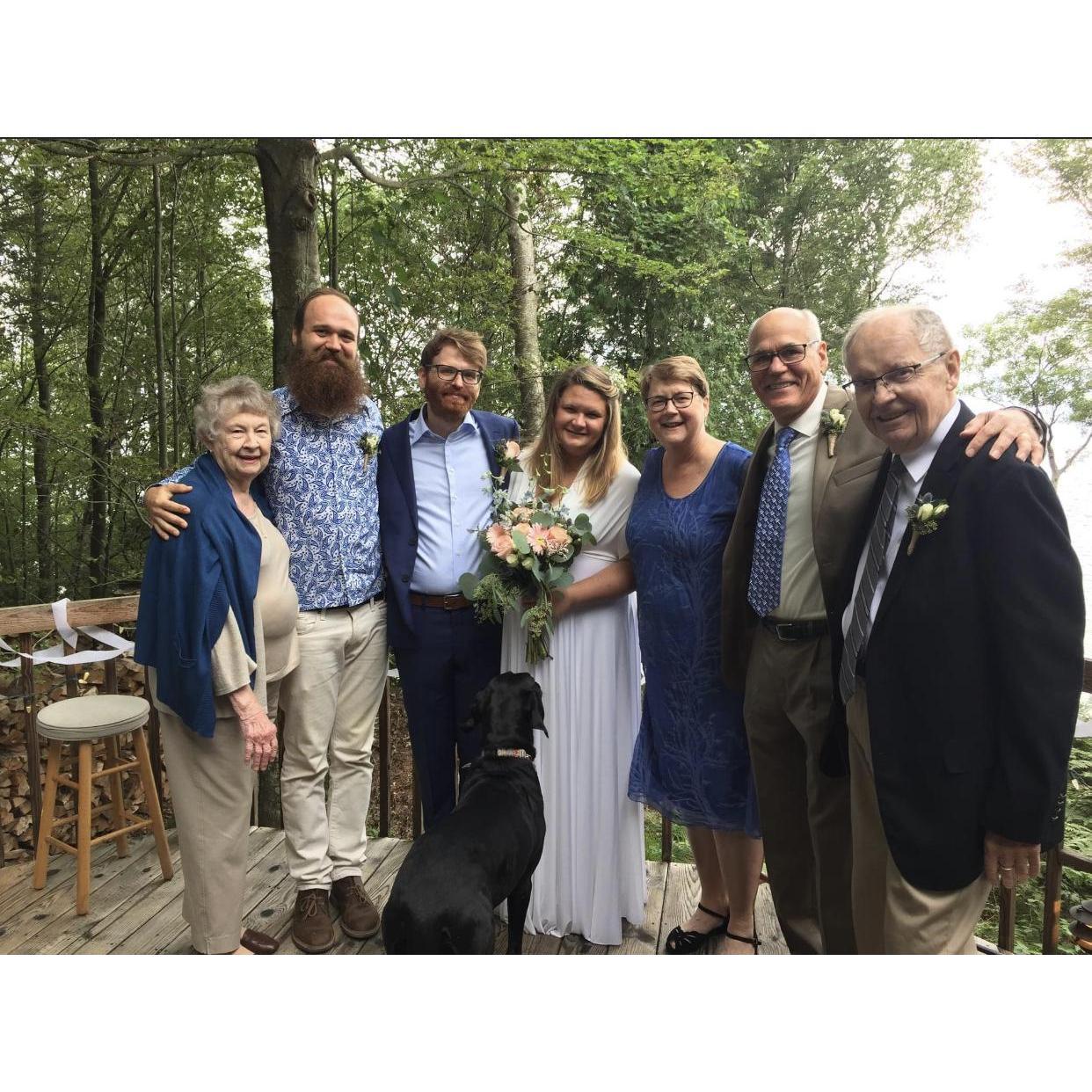 Eli and Hannah and the Reischls and Hindmans plus pup Roen.