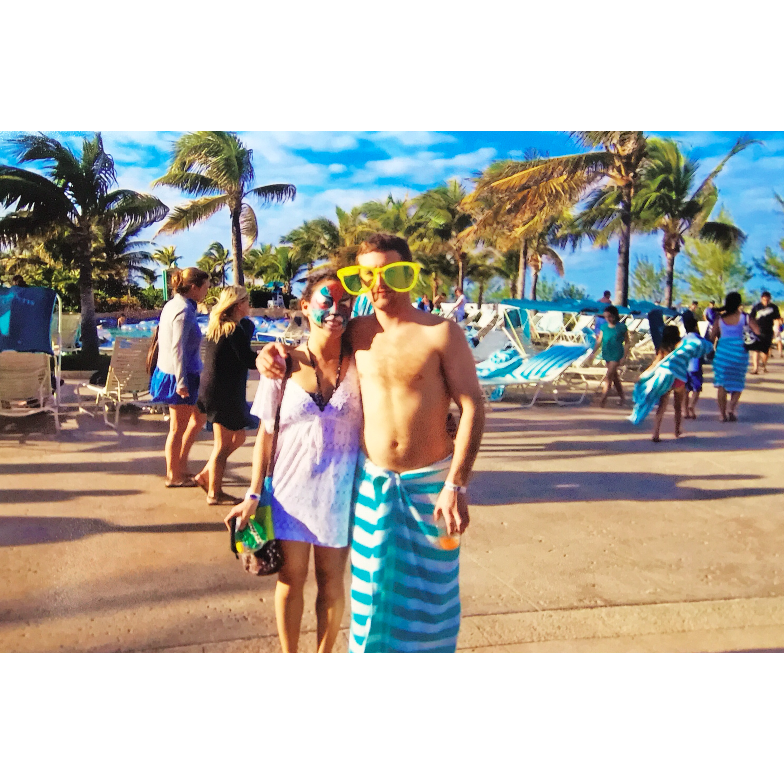 Circus in the Bahamas! Here, Alex joins Rachel on a 2011 family trip to the Atlantis Resort. Not surprisingly, Rachel was the only adult on the face-paint line and Alex managed to win the grand prize.
